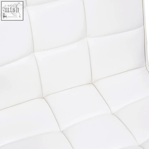 White quilted leather vinsetto office chair with modern geometric design under-seat lever and rolling wheels
