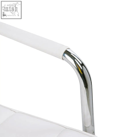 White padded armrest with polished chrome frame on vinsetto office chair with under-seat lever and rolling wheels