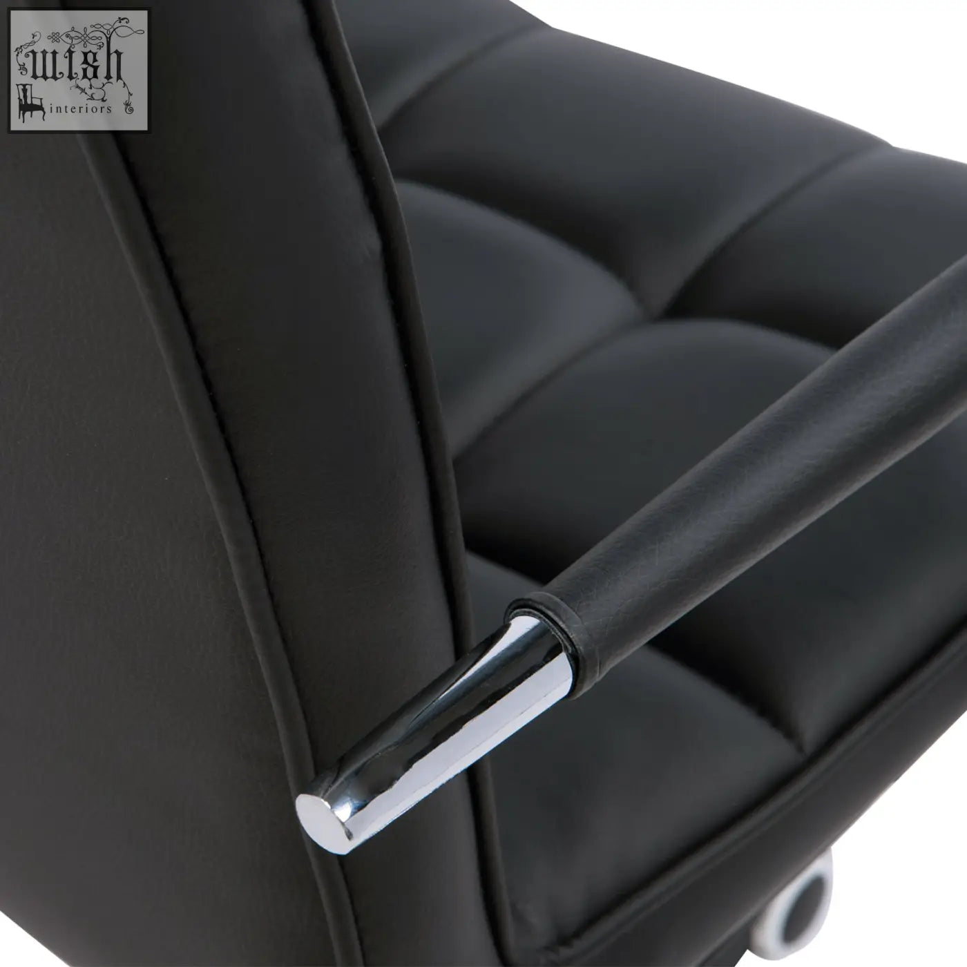 Black vinsetto office chair with tufted pu leather upholstery chrome armrests under-seat lever and rolling wheels