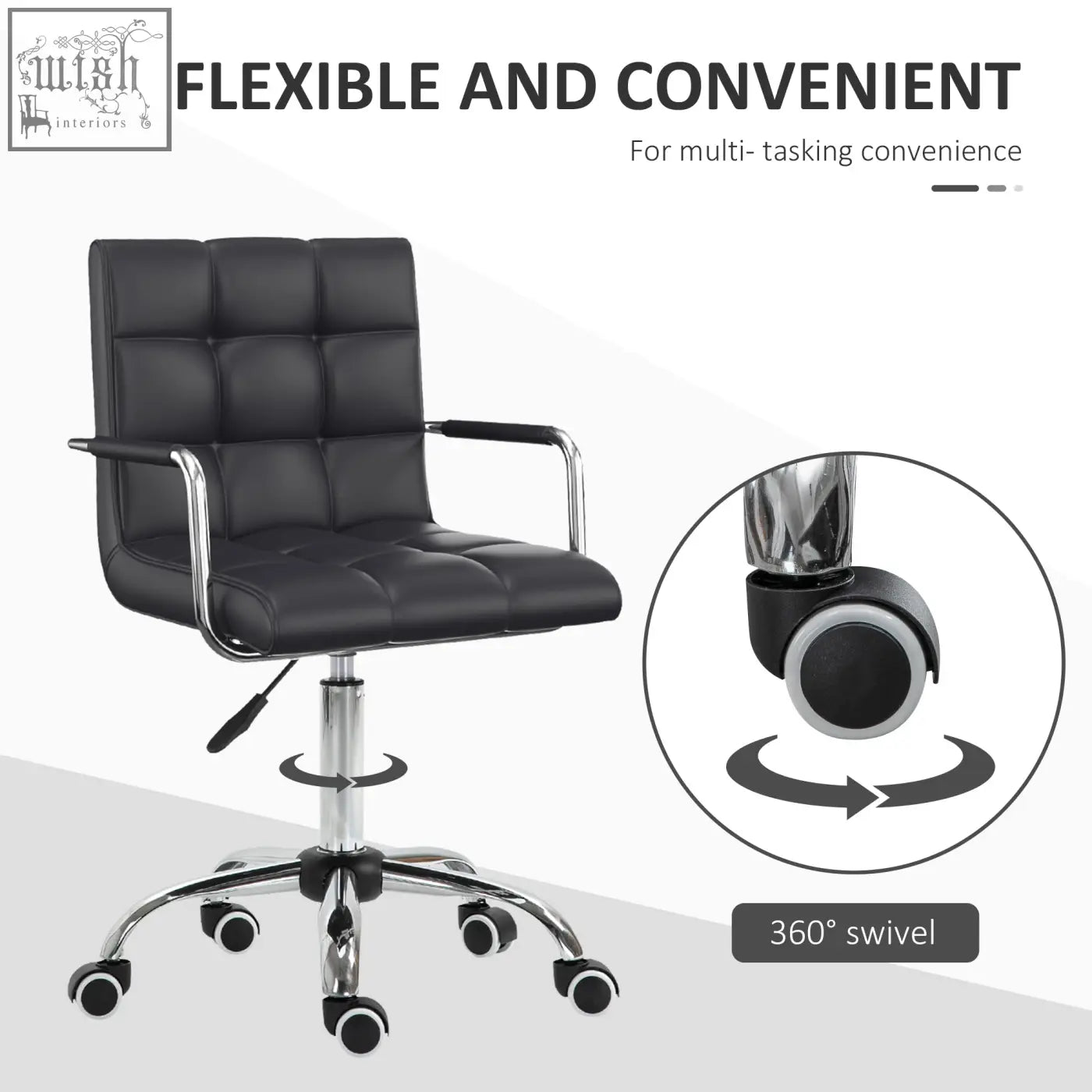 Black vinsetto office chair with chrome frame five-wheel base under-seat lever adjustable height for study or vanity use