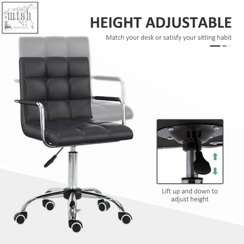 Black vinsetto office chair with chrome frame, pu leather, adjustable height under-seat lever, and rolling wheels