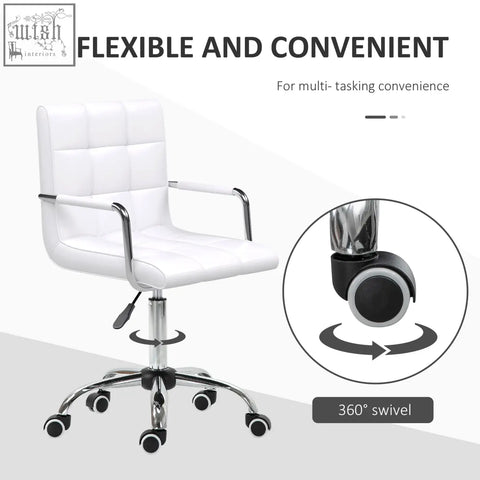 White vinsetto office chair with pu leather, chrome frame, 360-degree swivel casters, adjustable height under-seat lever