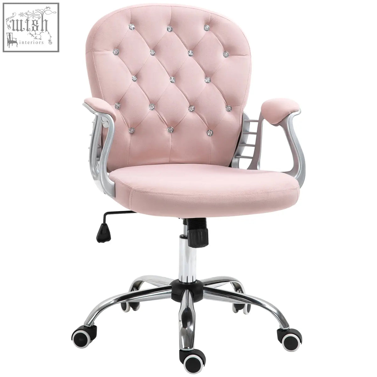 Vinsetto pink office chair with velour upholstery adjustable height silver metallic arms and rhinestone backrest detailing