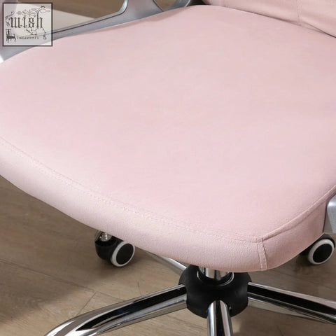 Vinsetto pink office chair seat with velour upholstery, adjustable height, and sleek chrome base for home work use