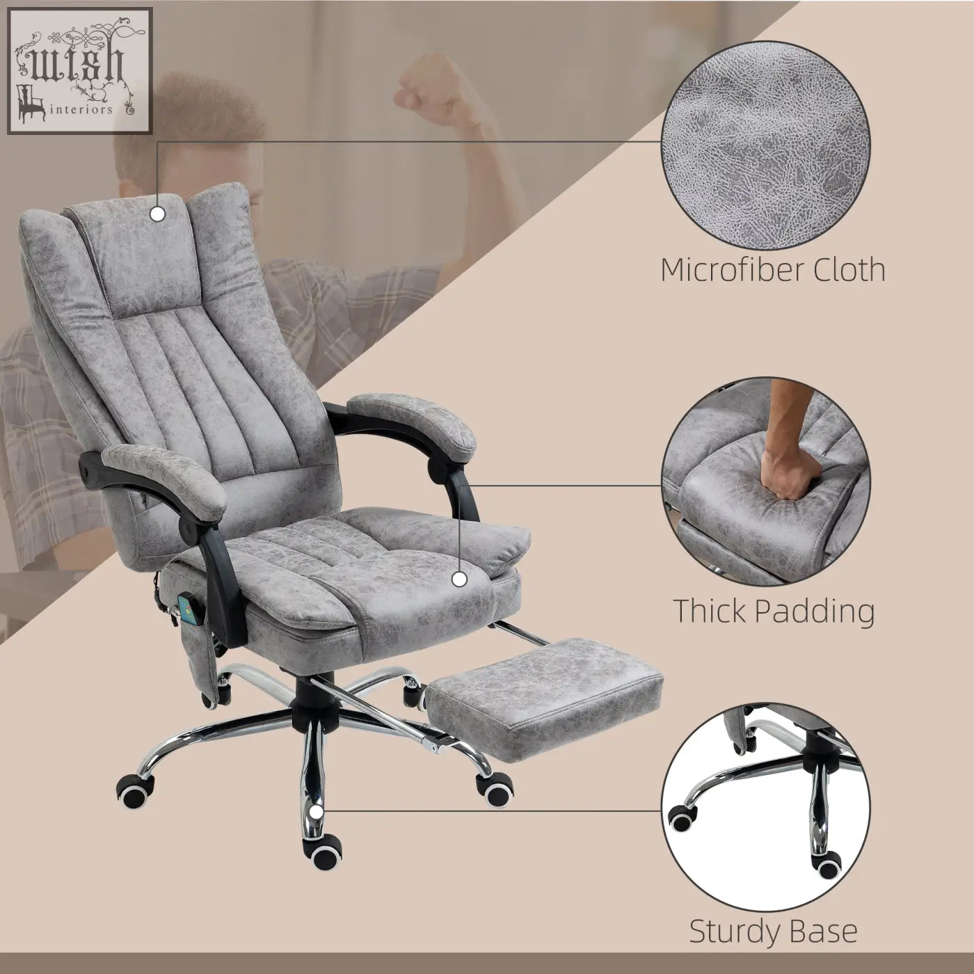 Vinsetto gray microfiber office chair with thick padding adjustable height six vibration massage and heat for home office