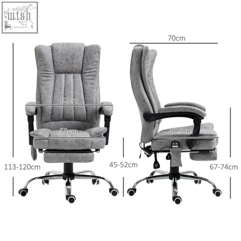 Vinsetto grey microfibre office chair with adjustable height six vibration massage footrest and chrome base for home office