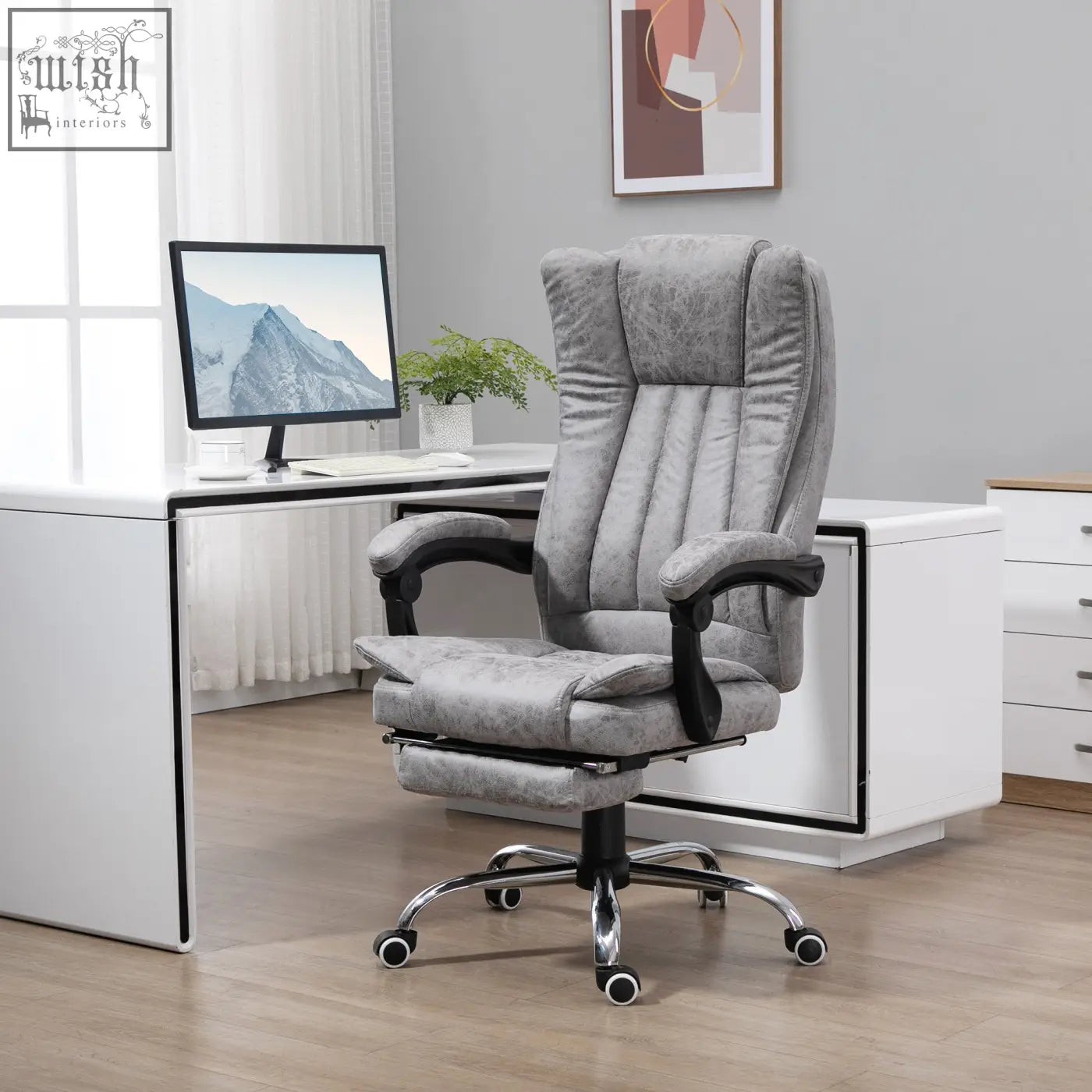 Gray vinsetto office chair with massage heat adjustable height microfiber upholstery black armrests chrome base