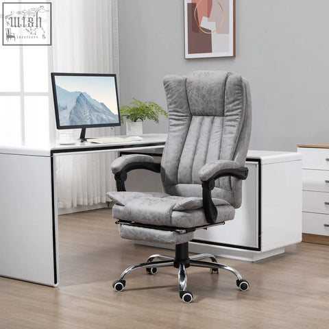 Gray vinsetto office chair with massage heat adjustable height microfiber upholstery black armrests chrome base