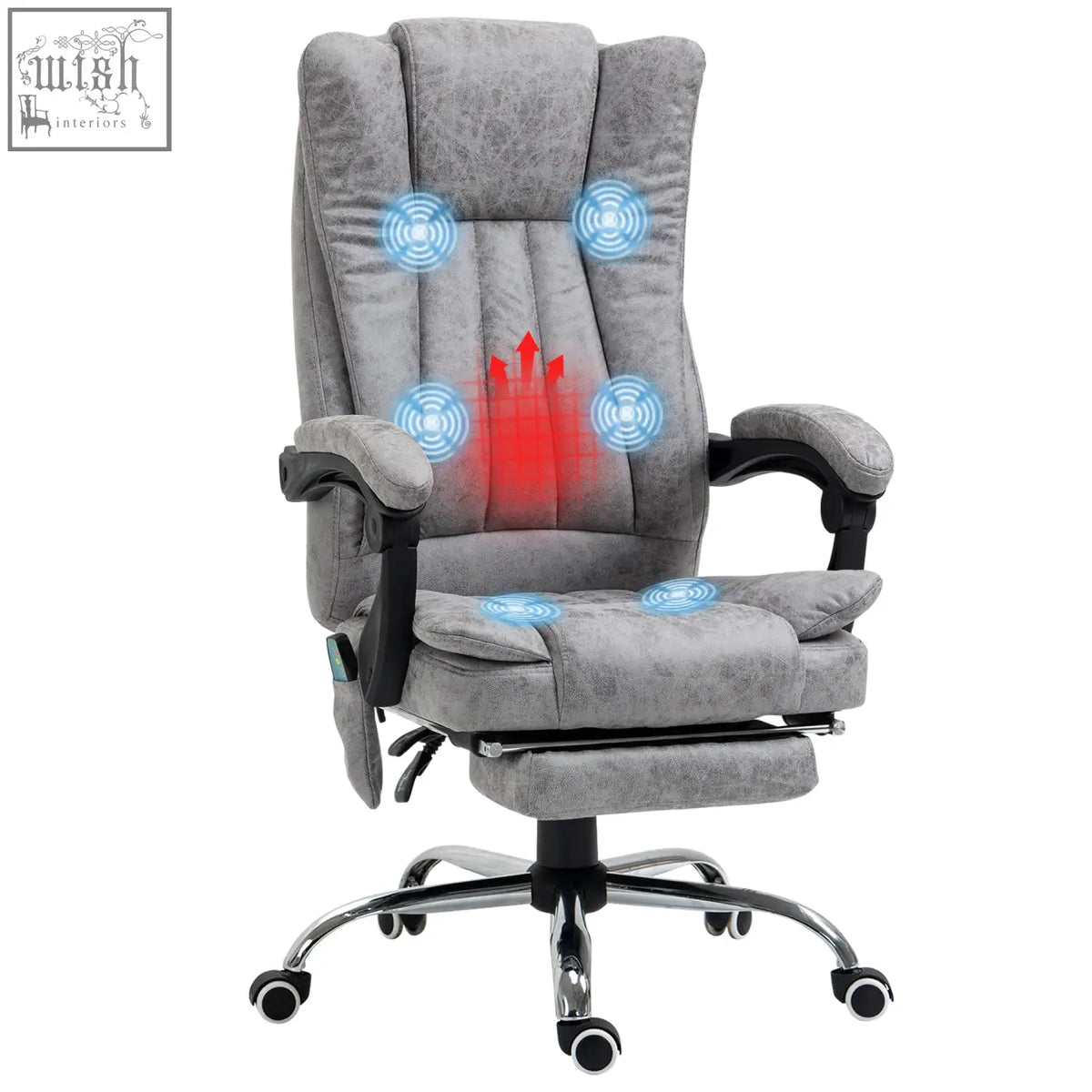 Gray vinsetto office chair with adjustable height six vibration massage heating and microfiber upholstery for home office