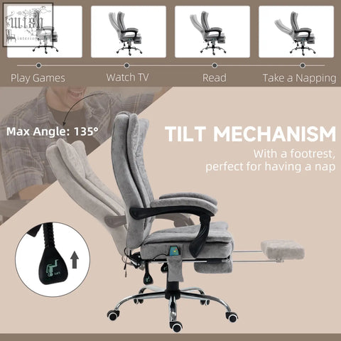 Gray vinsetto office chair with massage and heat features adjustable height six vibration swivels with footrest