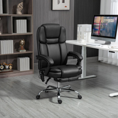 Black leather vinsetto office chair with six massage points three modes adjustable features and footrest