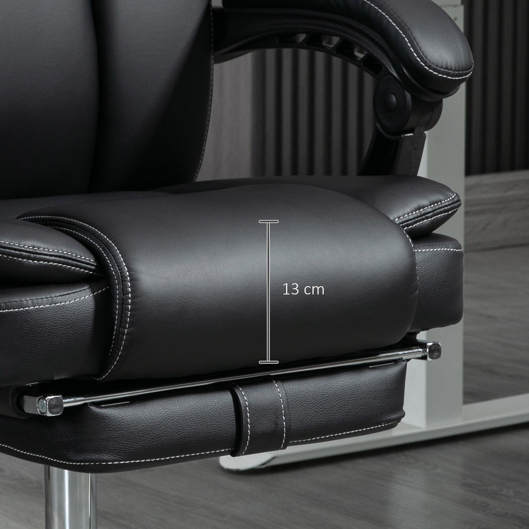 Vinsetto black leather office chair with six point vibrating massage points three modes and 13 cm footrest height
