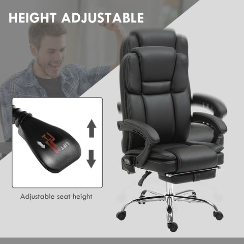 Black leather vinsetto office chair with six point massage, three modes, height-adjustable seat, and footrest
