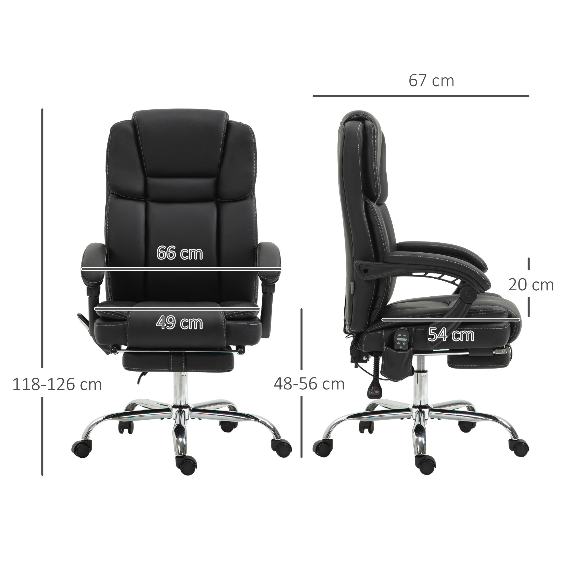 Black vinsetto office chair with adjustable armrests footrest six point massage points and three modes in leather