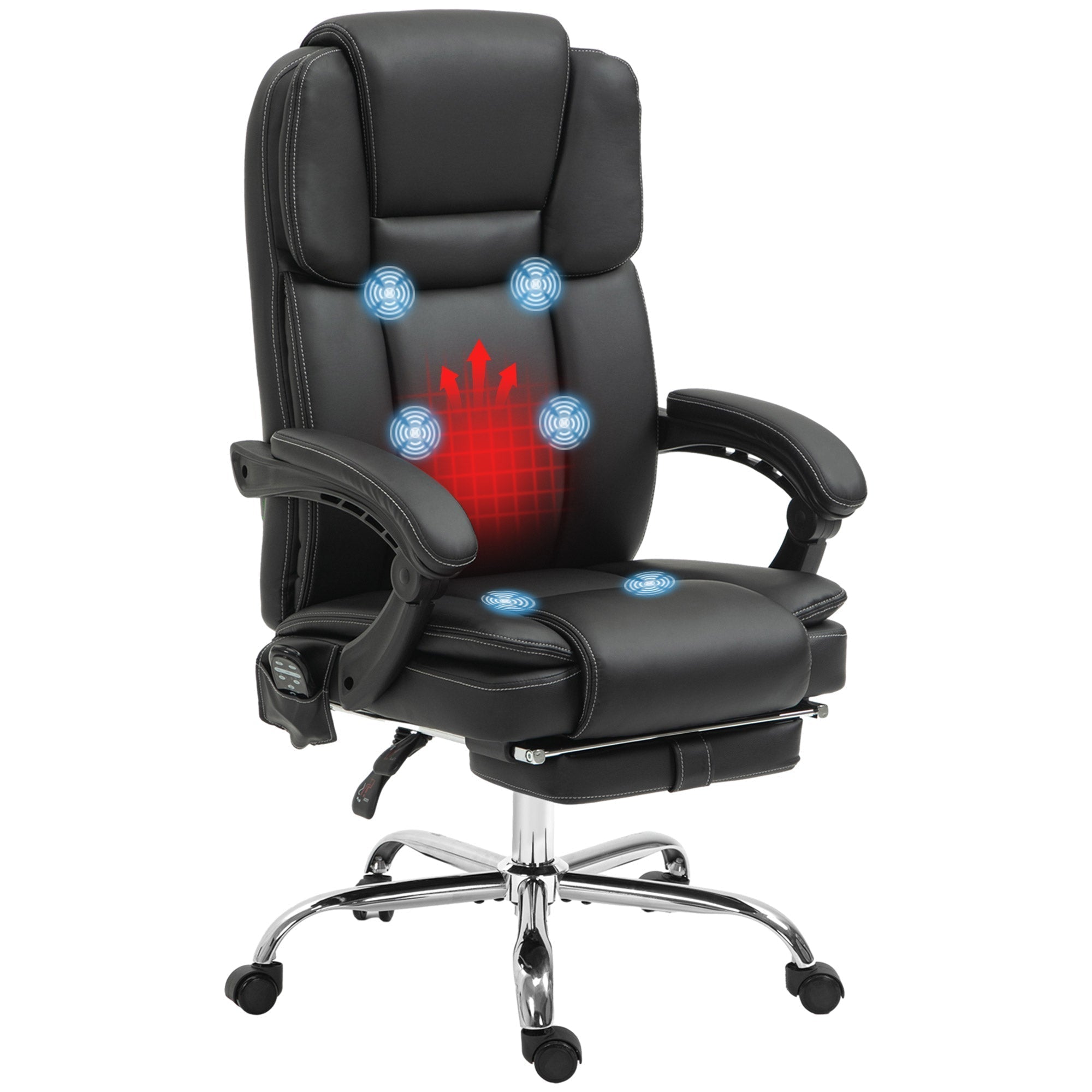 Vinsetto black leather office chair with six point vibrating massage and three modes for all day comfort