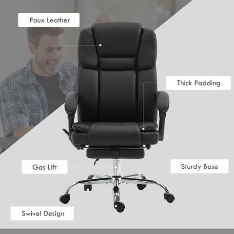 Black vinsetto office chair made of faux leather with thick padding six massage points and three modes for comfort