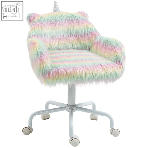 Vinsetto home office chair with pastel faux fur unicorn design, metallic horn, armrests, and swivel wheels