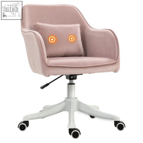 Blush pink velvet office chair with two massage points and rolling wheels for bedroom and home use