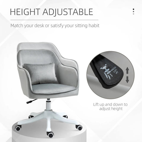 Gray velvet vinsetto office chair with height adjustable base cushion and massage lumbar support for home use
