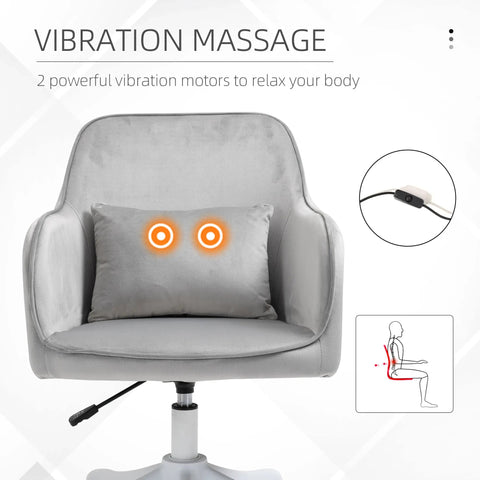 Gray velvet vinsetto office chair with built-in vibration massage lumbar pillow and glowing orange motors for relaxation