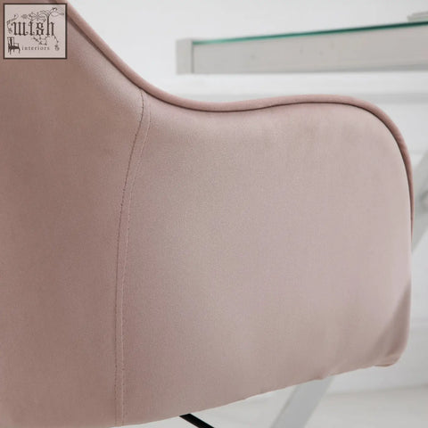 Soft blush pink vinsetto velvet office chair with two massage points and rolling wheels for bedroom and home use