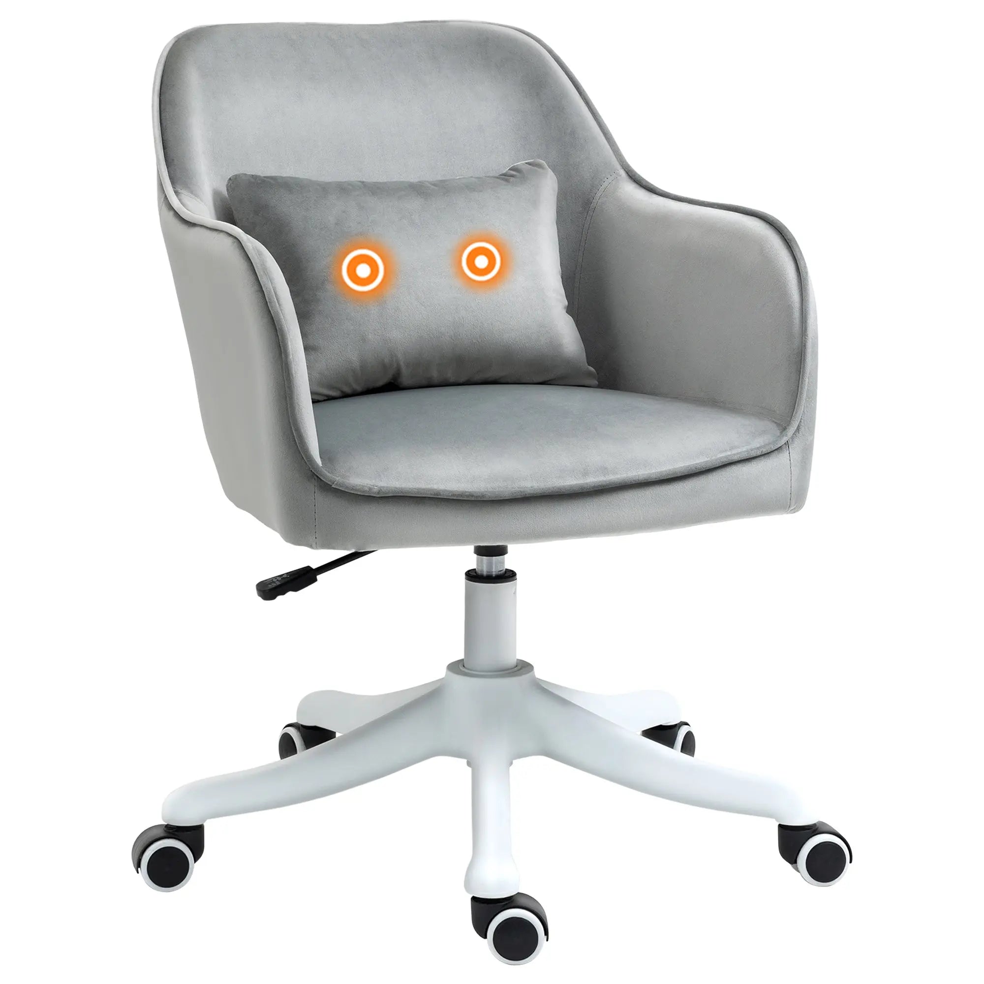 Vinsetto gray velvet office chair with matching cushion and glowing orange heating elements for home use