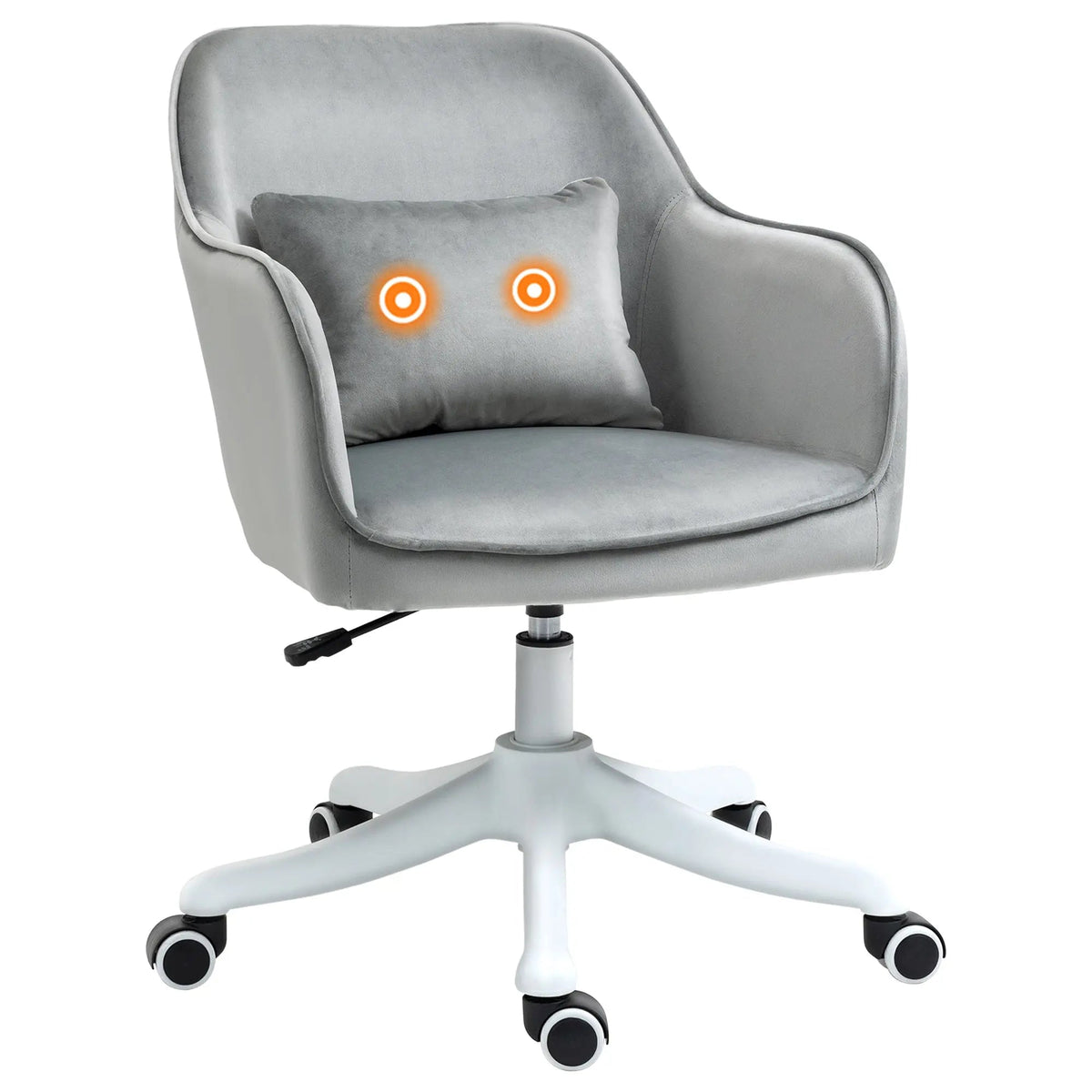 Vinsetto gray velvet office chair with matching cushion and glowing orange heating elements for home use