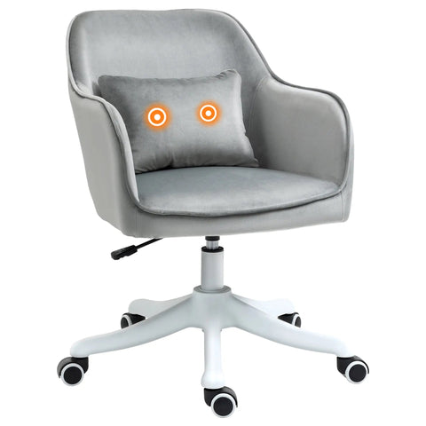 Vinsetto gray velvet office chair with matching cushion and glowing orange heating elements for home use