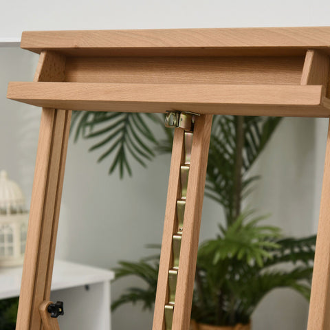 Light oak vinsetto wooden easel with brass joints, adjustable height, square base, and beech wood finish for displaying art