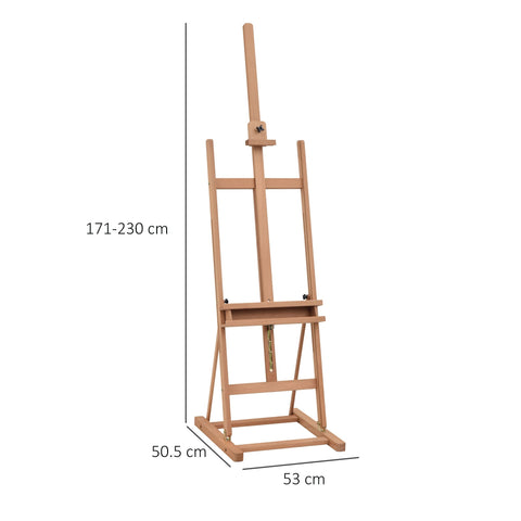 Light brown beech wood artist easel with adjustable height square base and nature wood finish for painting display