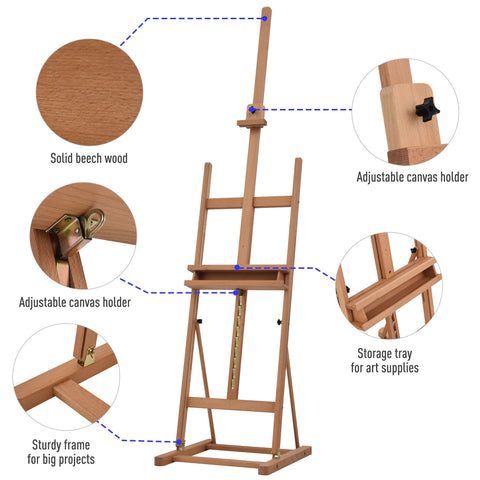 Solid beech wood vinsetto easel with adjustable height square base and nature wood finish for displaying art
