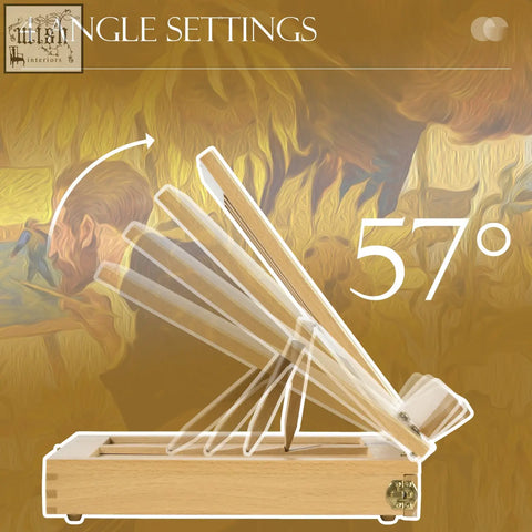 Clear acrylic table easel box with wooden base and adjustable angle settings for artists painting and sketching