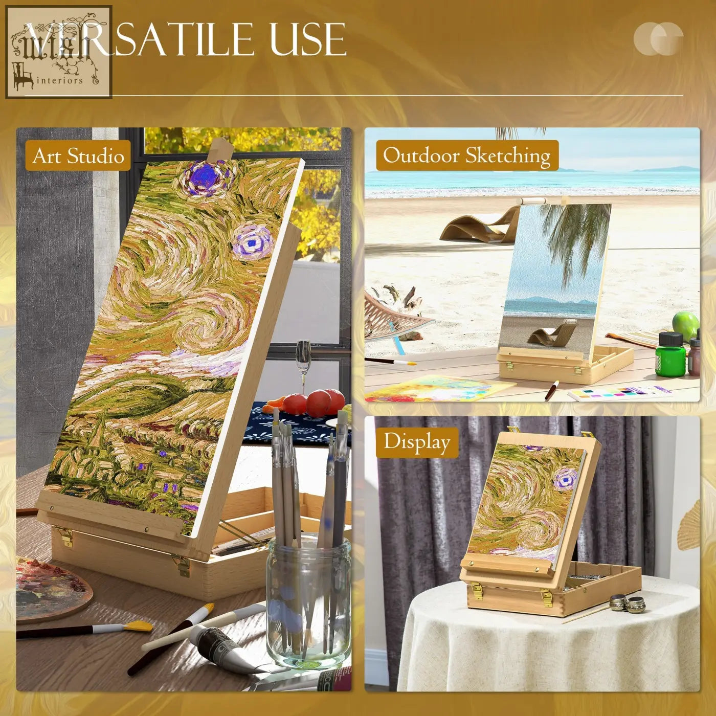 Vinsetto wooden table easel box in beechwood with adjustable height and storage compartments for paints and brushes
