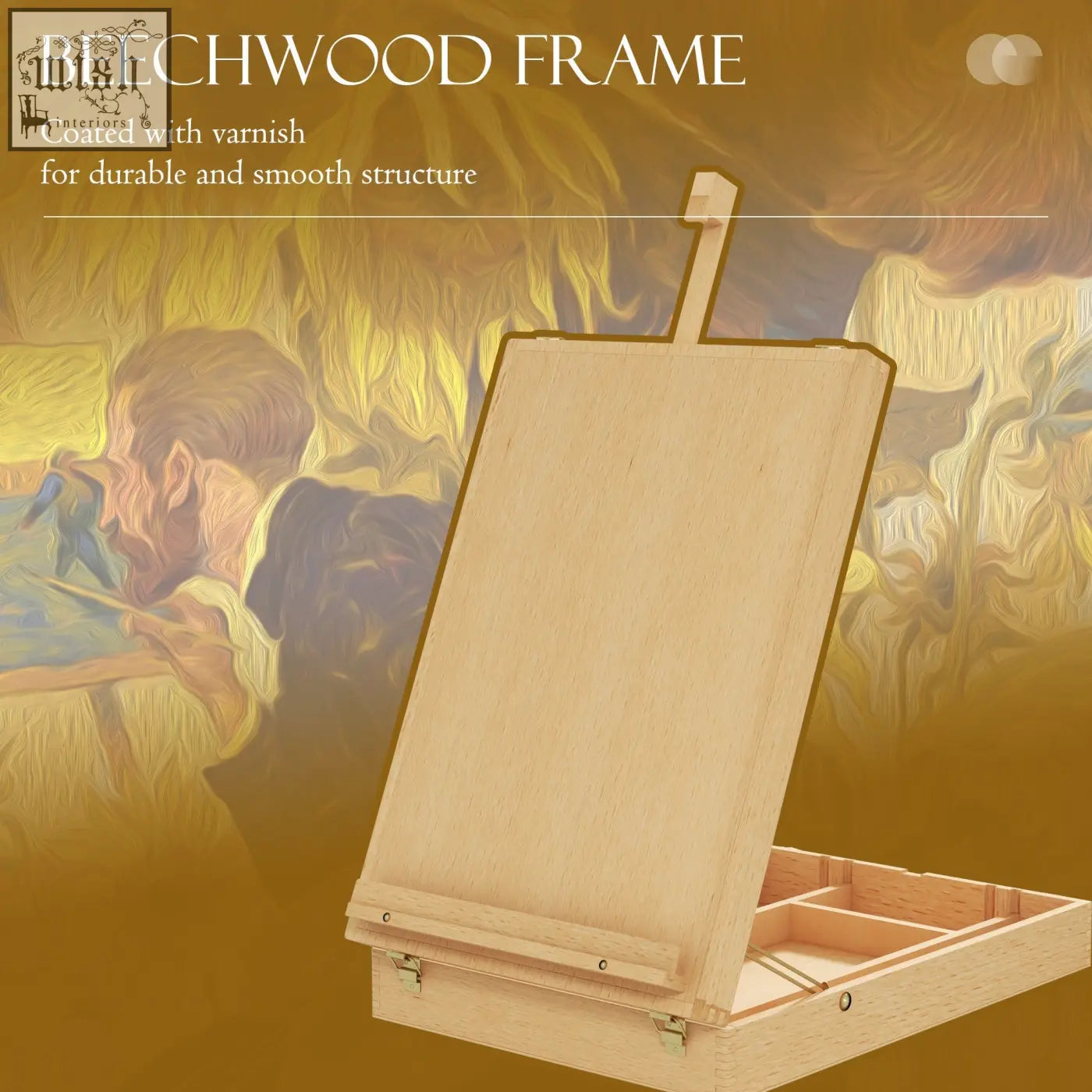 Light-colored beechwood vinsetto table easel box with smooth varnish and built-in storage for canvas up to 61cm