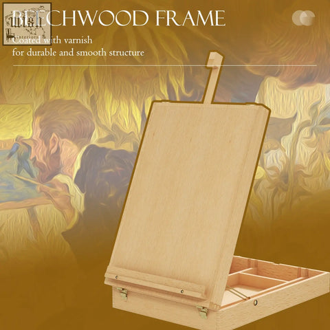Light-colored beechwood vinsetto table easel box with smooth varnish and built-in storage for canvas up to 61cm