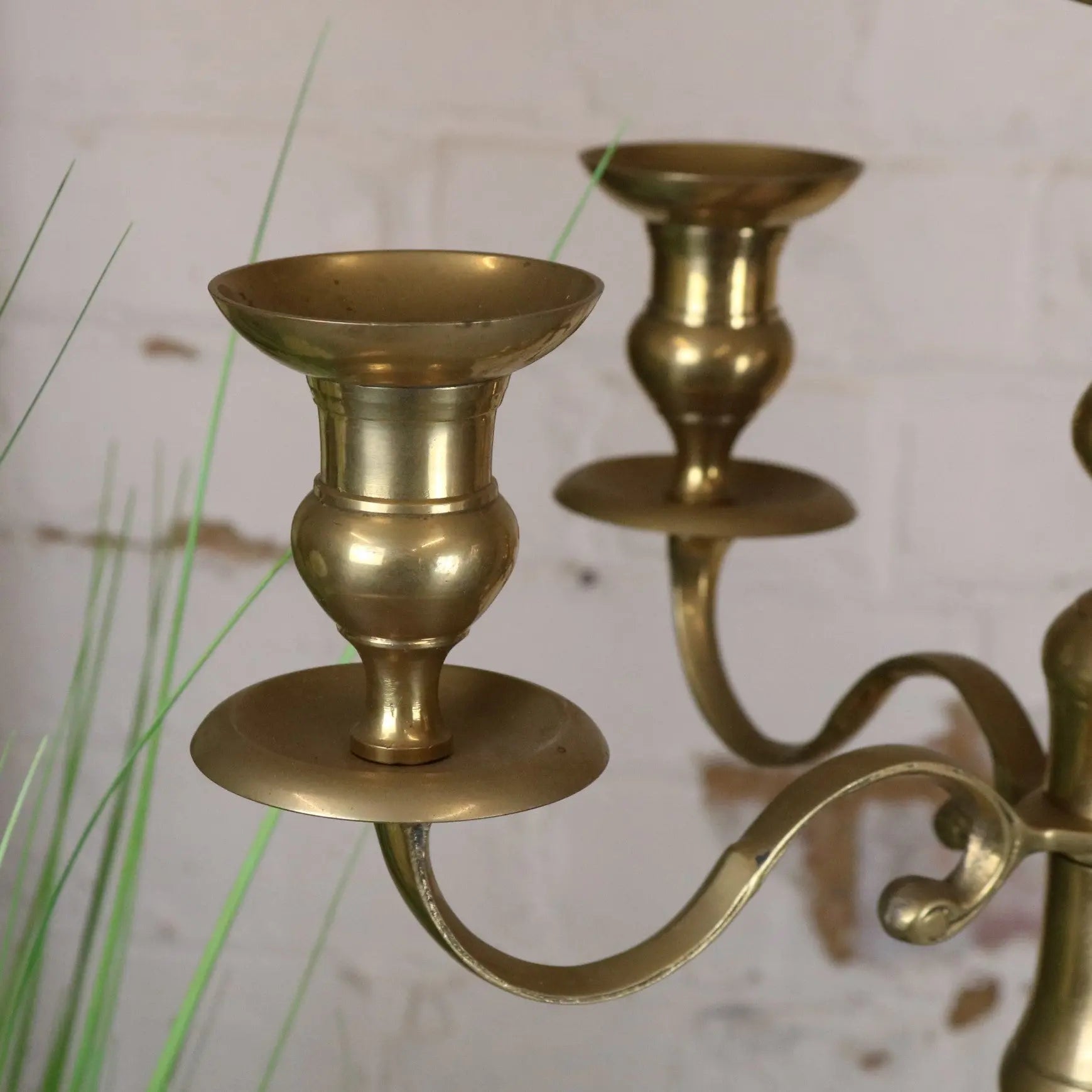 Vintage brass candelabra 100cm with 5 candles featuring ornate curved arms and a polished warm golden finish