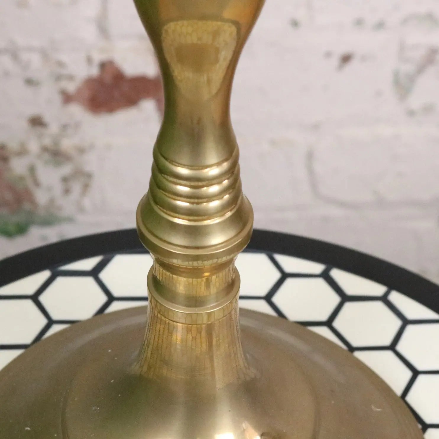 Vintage brass candelabra 100cm with polished golden finish and ridged detailing on stem for elegant decor