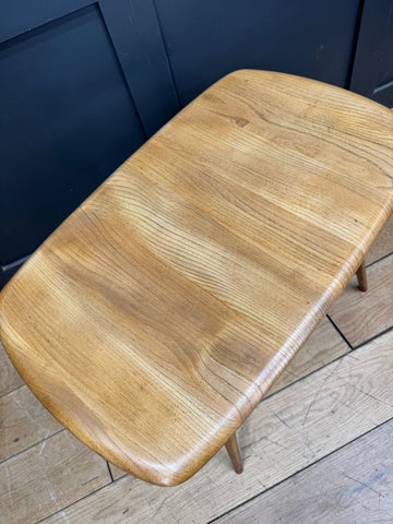 Vintage ercol model 213 coffee table in blonde elm with smooth rounded top and slender legs professionally laser stripped