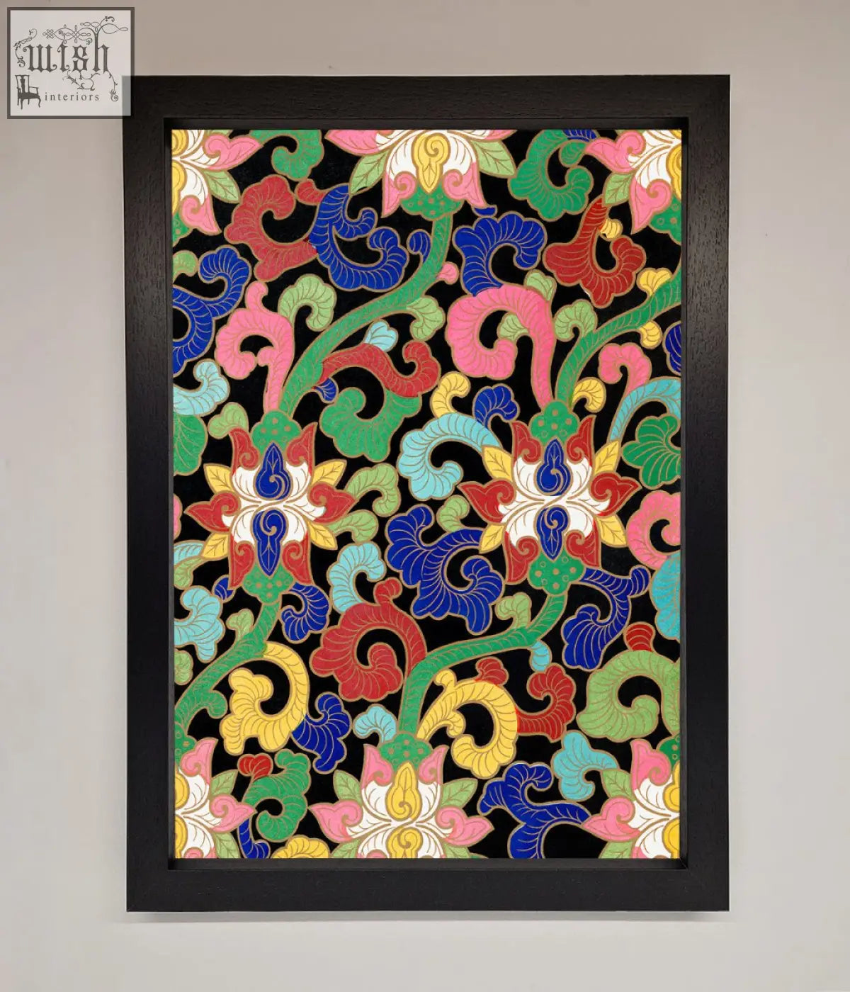 Vintage flower swirls vibrant multicolored floral artwork in a sleek black flower swirls framed wall art