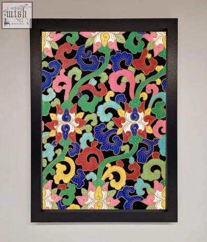 Vintage flower swirls vibrant multicolored floral artwork in a sleek black flower swirls framed wall art