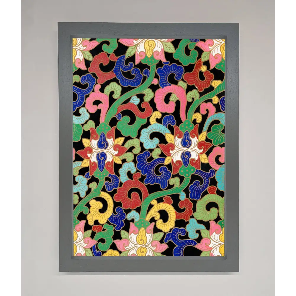 Vintage Flower Swirls Framed Wall Art - A3 (29.7 x 42 cm) / Dark Grey - Framed Print