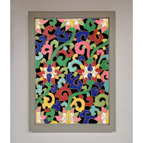 Vintage Flower Swirls Framed Wall Art - A3 (29.7 x 42 cm) / Grey - Framed Print