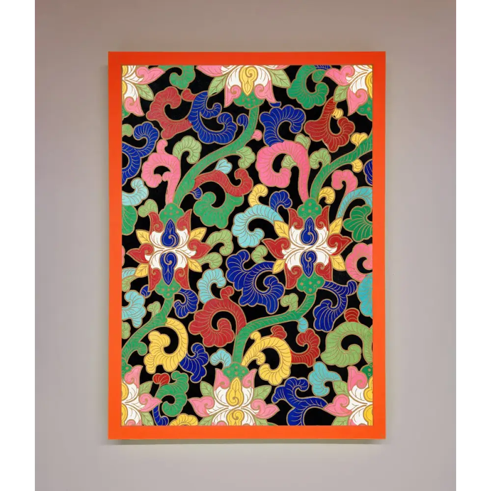 Vintage Flower Swirls Framed Wall Art - A3 (29.7 x 42 cm) / Neon Orange - Framed Print