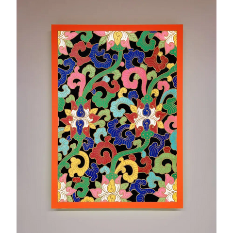 Vintage Flower Swirls Framed Wall Art - A3 (29.7 x 42 cm) / Neon Orange - Framed Print