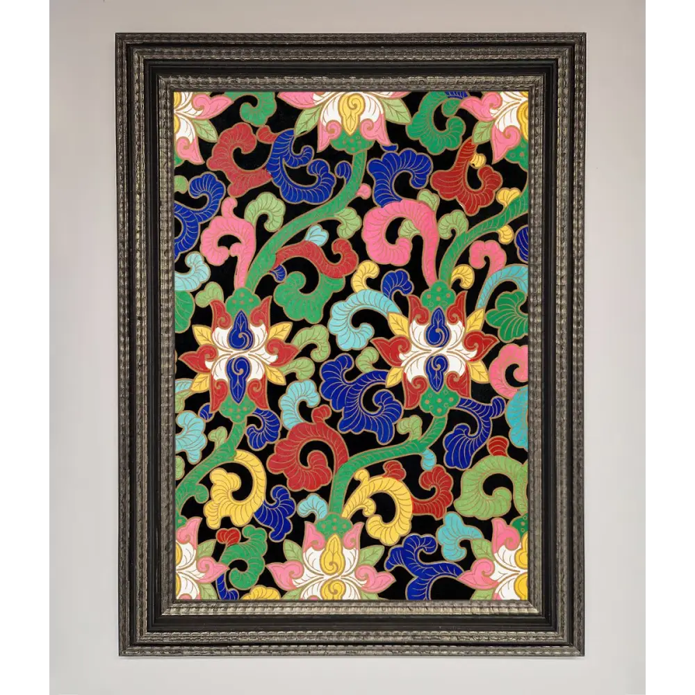 Vintage Flower Swirls Framed Wall Art - A3 (29.7 x 42 cm) / Ornate Silver Black - Framed Print