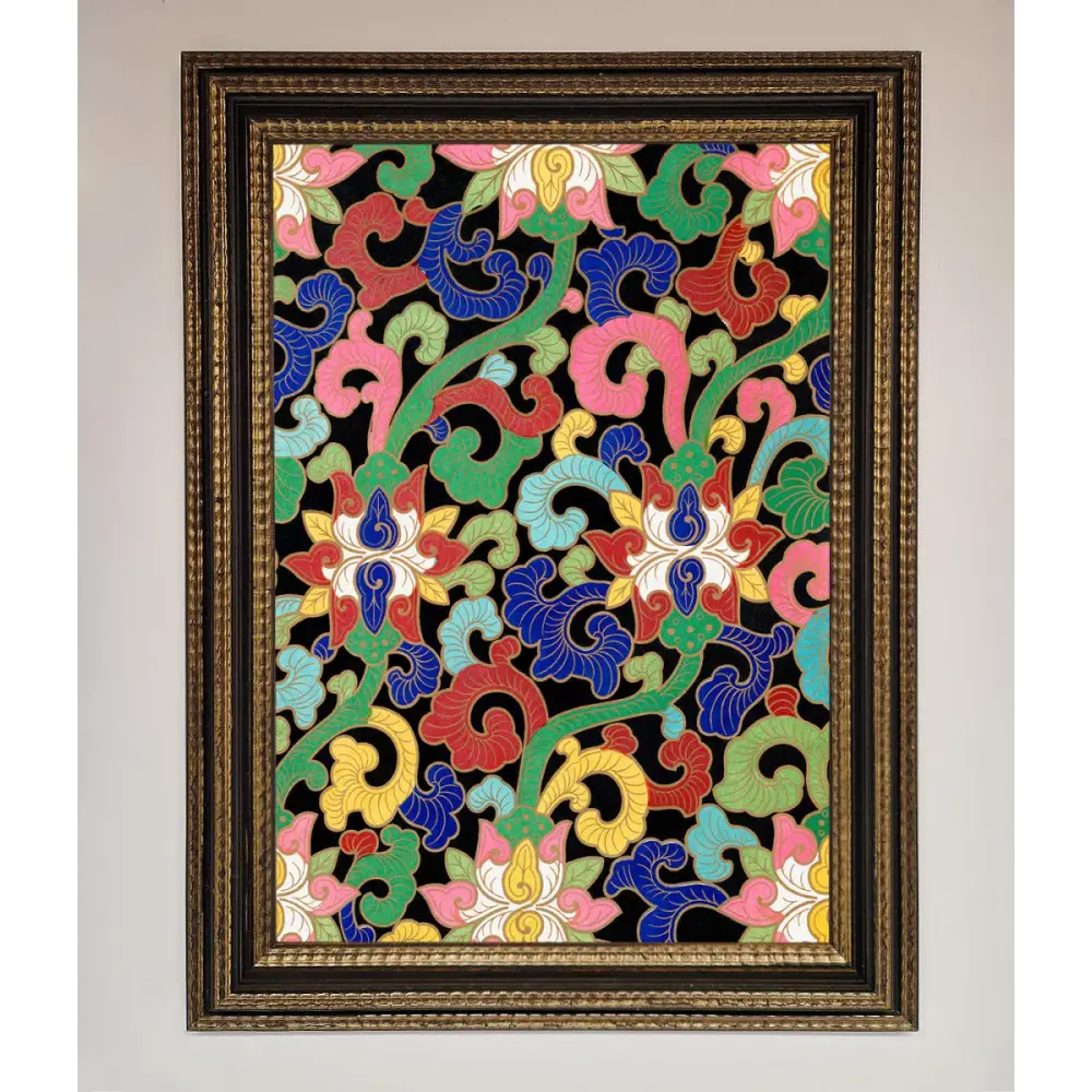 Vintage Flower Swirls Framed Wall Art - A3 (29.7 x 42 cm) / Ornate Gold Black - Framed Print