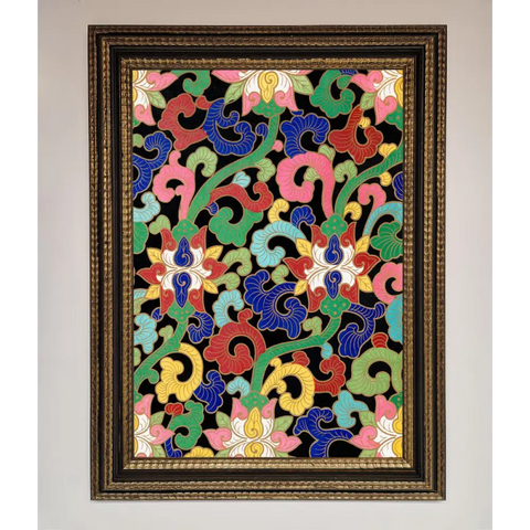 Vintage Flower Swirls Framed Wall Art - A3 (29.7 x 42 cm) / Ornate Gold Black - Framed Print