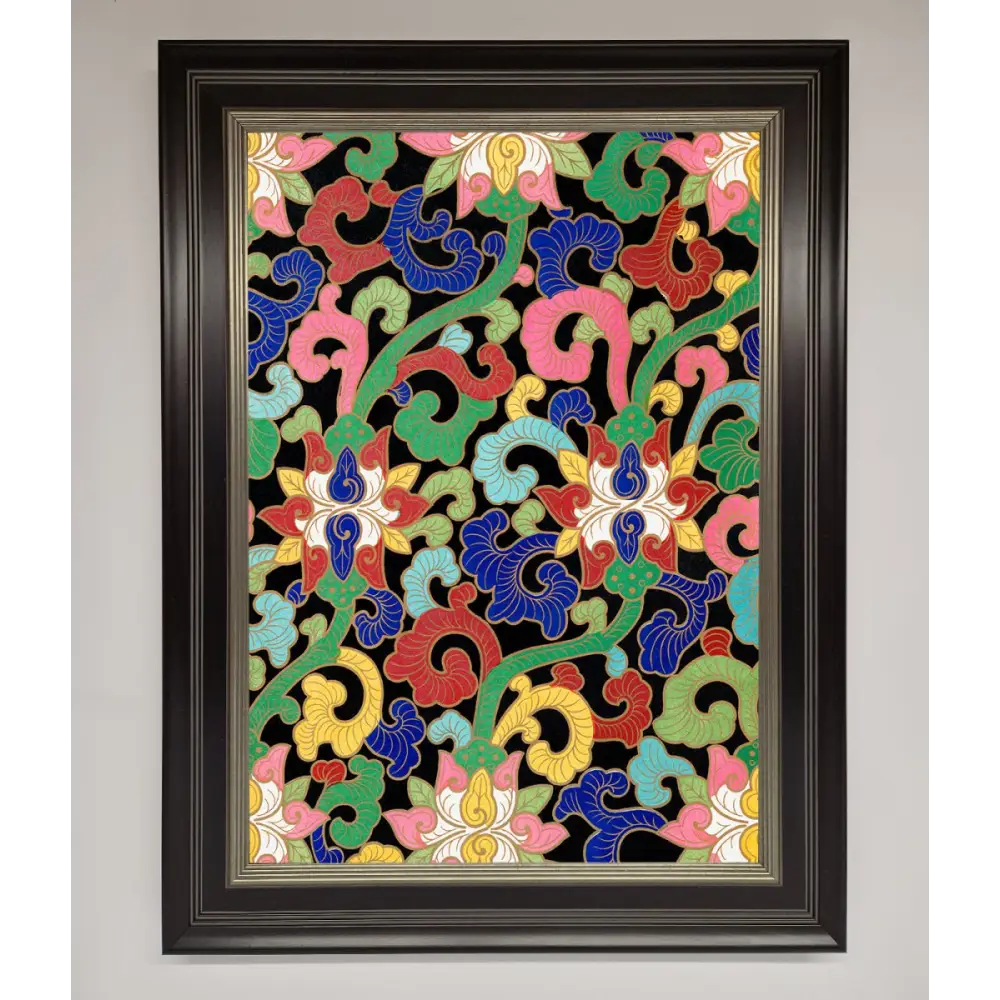 Vintage Flower Swirls Framed Wall Art - B0 (100 x 141 cm) / Black Silver - Framed Print