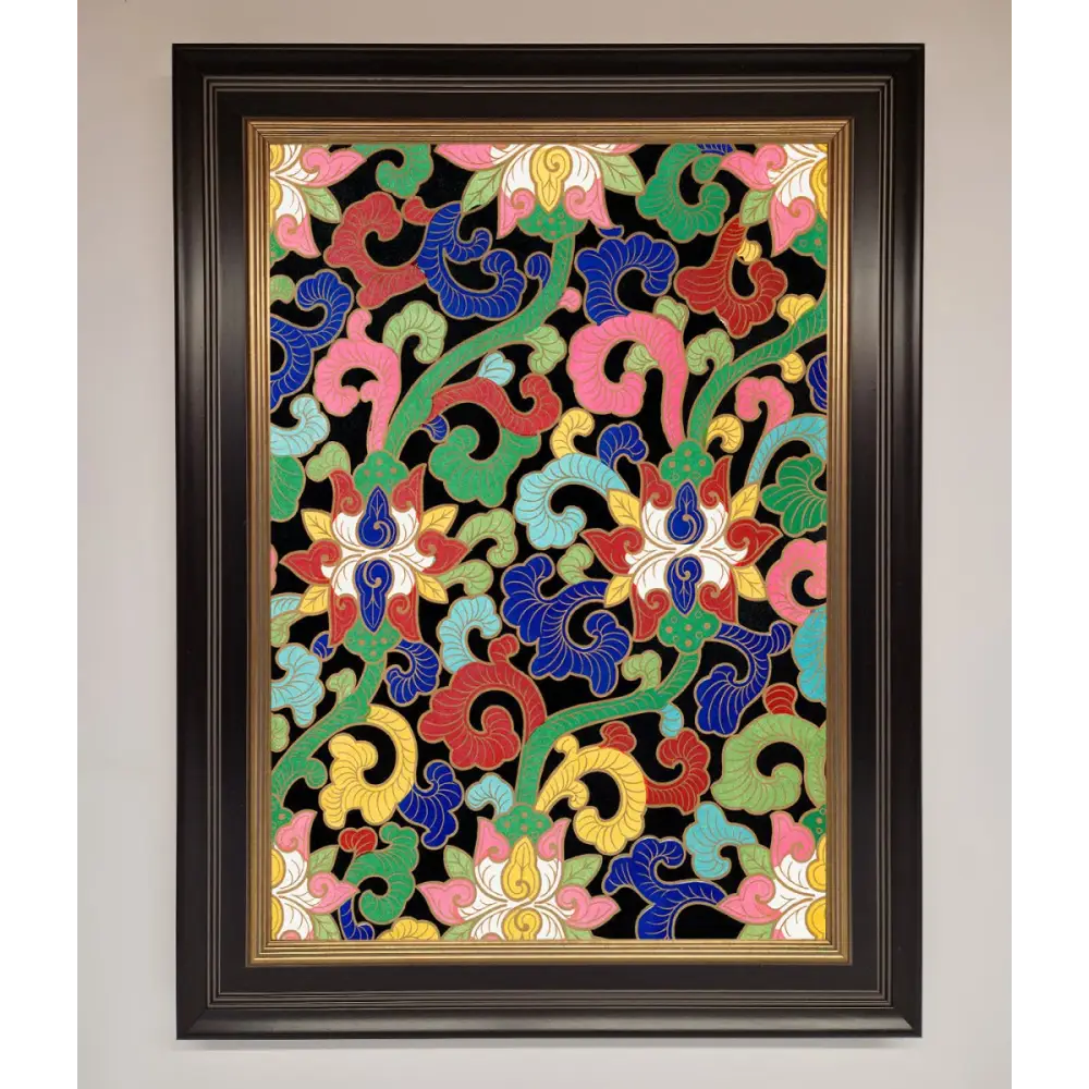 Vintage Flower Swirls Framed Wall Art - B0 (100 x 141 cm) / Black Gold - Framed Print