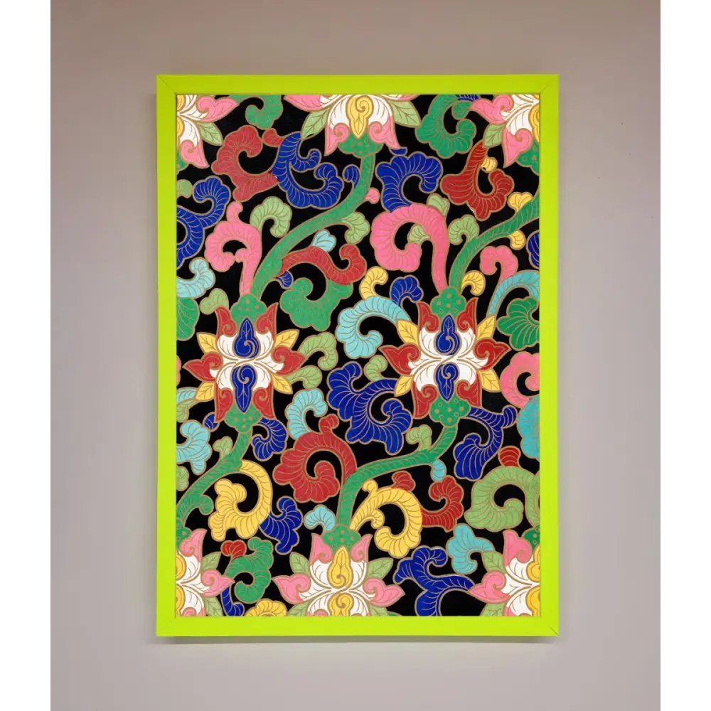 Vintage Flower Swirls Framed Wall Art - B0 (100 x 141 cm) / Neon Green - Framed Print